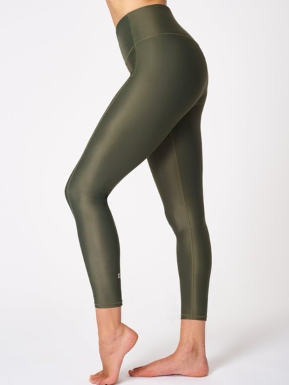 Sweaty Betty Olive Green Shiny 7/8 Length High Rise Leggings Womens Small